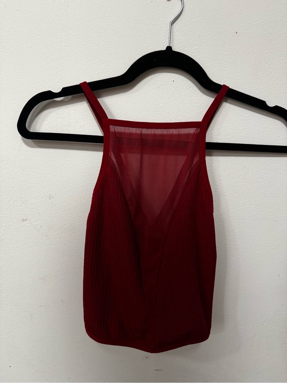 Sheer Mesh Yoke Tank Top - Burgundy
